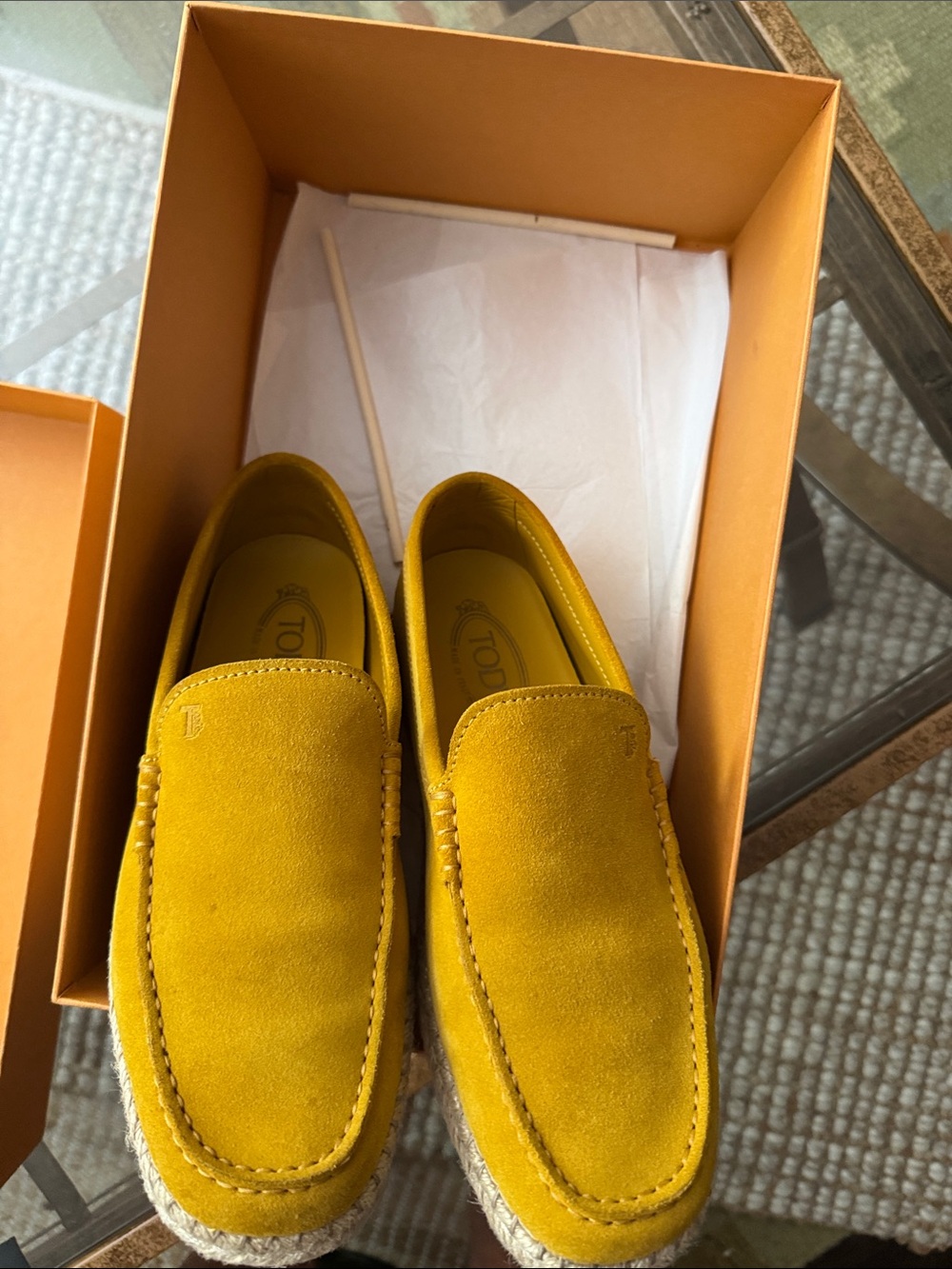 Tod's Mustard Suede Driving Loafers